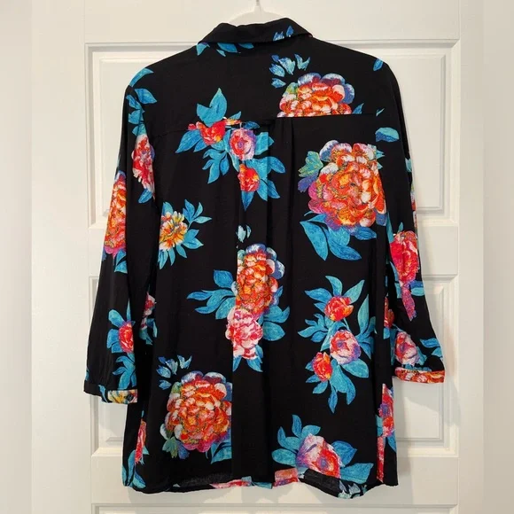 Anthropologie Maeve 12 Black Floral Blouse - Picture 2 of 7